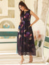 Black Georgette Floral Printed Gathered Dress